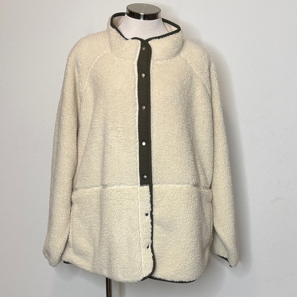 Sonoma size 3X Cream Teddy Jacket with Olive Accents